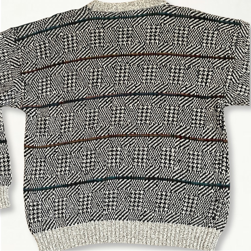 Vintage 90s Etchings Heavy Knit Crewneck Sweater Large Striped Optical Illusion - Picture 10 of 16